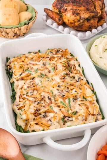 Crispy Parmesan Green Bean Casserole with Caramelized Onions & Mushrooms