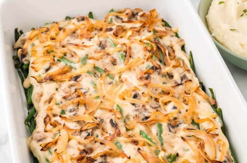 Crispy Parmesan Green Bean Casserole with Caramelized Onions & Mushrooms