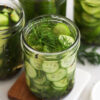 Quick Crunchy Pickles in a glass jar, ready for same-day use.